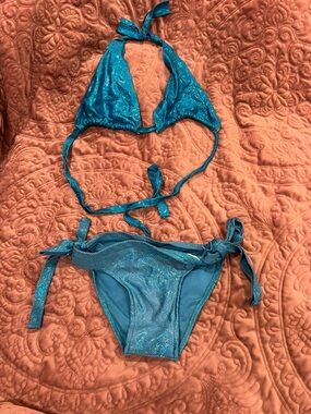 Sparkly Turquoise Tie-Side Bikini Set